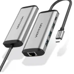 Vention Type-C to USB 3.0*3/Gigabit Ethernet/PD Hub 0.15M Gray Metal Type | TGDHB