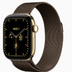 Apple Watch Series 12 GPS + Cellular, 42mm/46mm Radiant Gold Titanium Case with Dark Bronze Milanese Loop